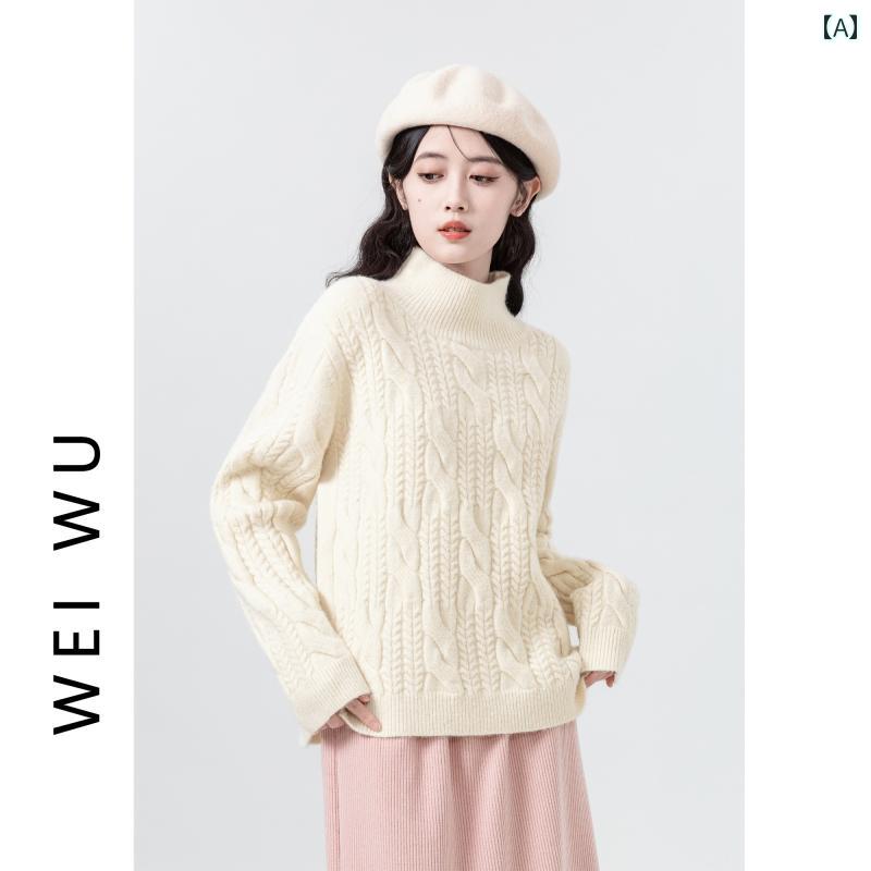 Turtleneck - レディース 秋冬 長袖 ハイネックセーター トップス バレエコア 韓国 大人かわいい おしゃれ アップ 暖かい カレッジ ガーリー モテ服 デート 女子会 旅行 普段使い