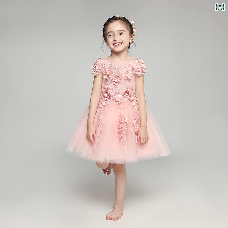 バースデー ドレス 女の子 キッズ プリンセス ドレス フラワーガール ワンショルダー イブニングドレス ホスト ウェディングドレス 秋 ショートドレス ロングドレス レディース