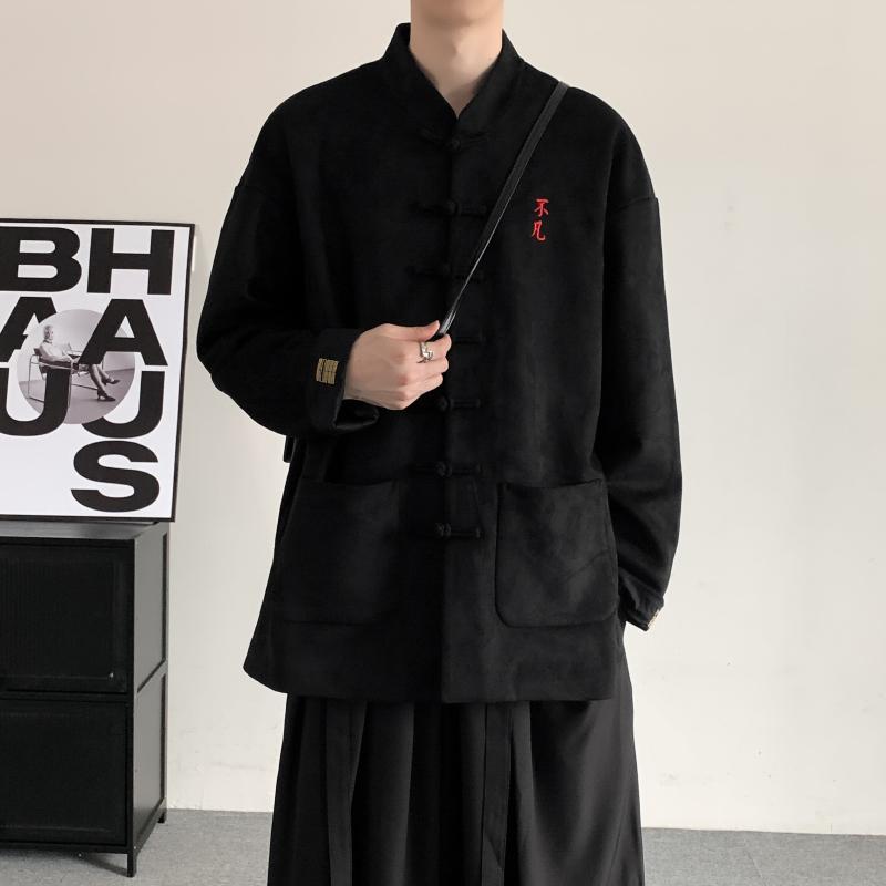 ジャケット メンズ 秋 冬 中華風 中華風 スタンドカラー 刺繍 プレート バックル レトロ ハイエンド チュニック スーツ