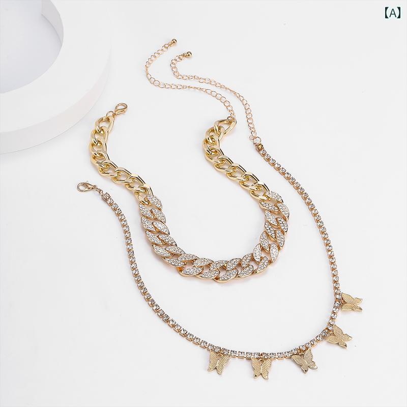 レディース タッセル ネックレス チェーン ストリート エスニック サマーフェス ビキニ ボヘミアン バタフライ アメリカ ヒップ ホップ イン ショート ダブルレイヤー 鎖骨