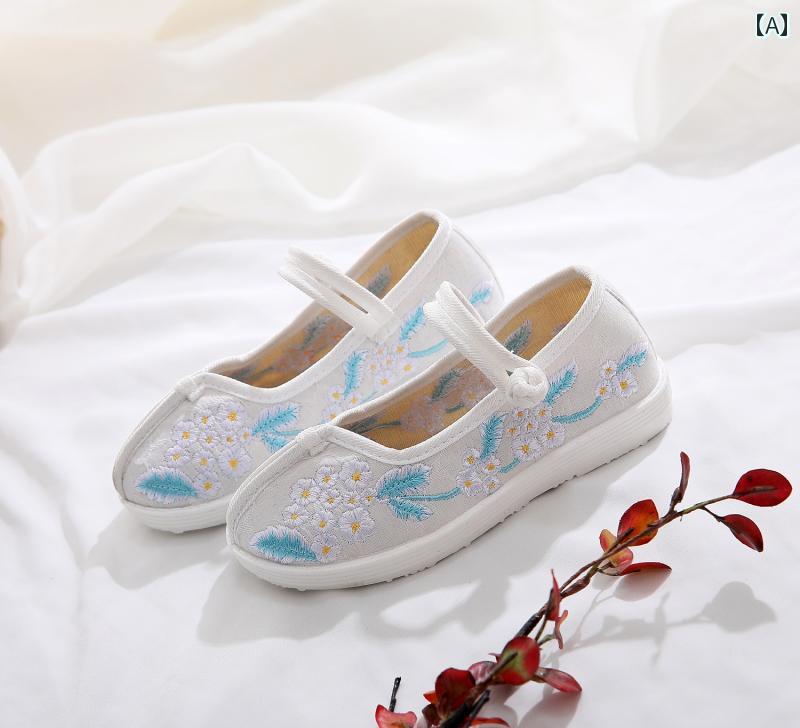 シューズ 靴 子供靴 かわいい メリージェーン 歩きやすい キッズ 女の子用 漢服 古風 布靴 エレガント アンティーク ぺたんこ 子供用 パフォーマンス 快適 ソフト ソール