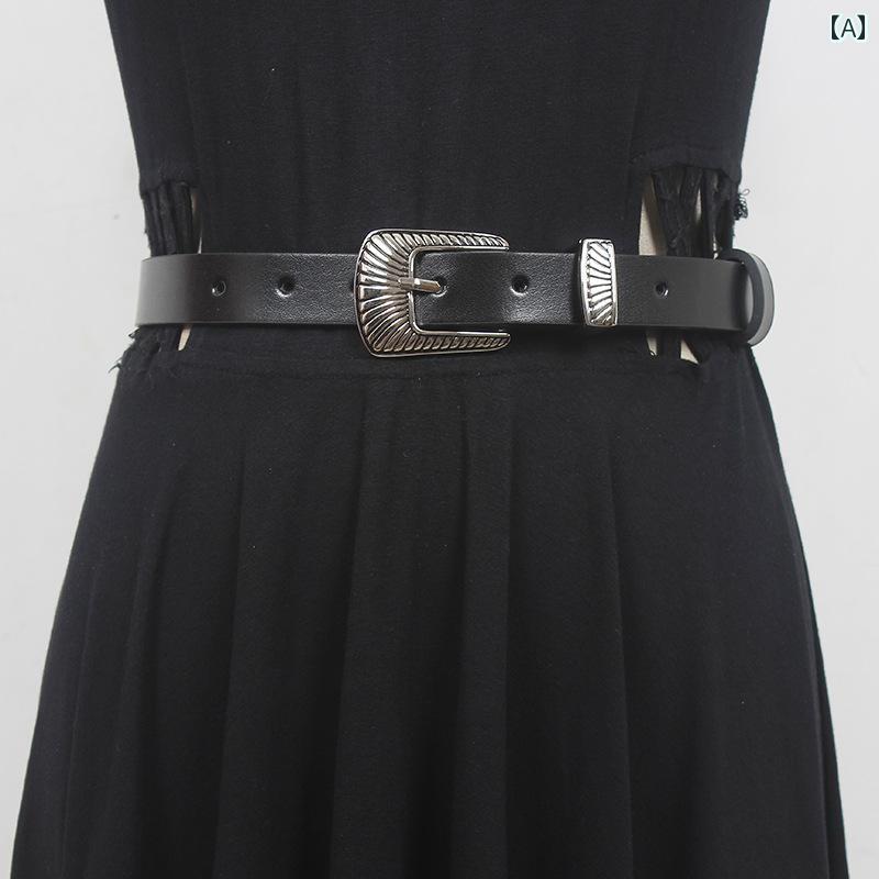 ファッション ベルト レトロ メタル ヘッド ブラック 快適 パンツ ジーンズ カジュアル アクセサリー レディース