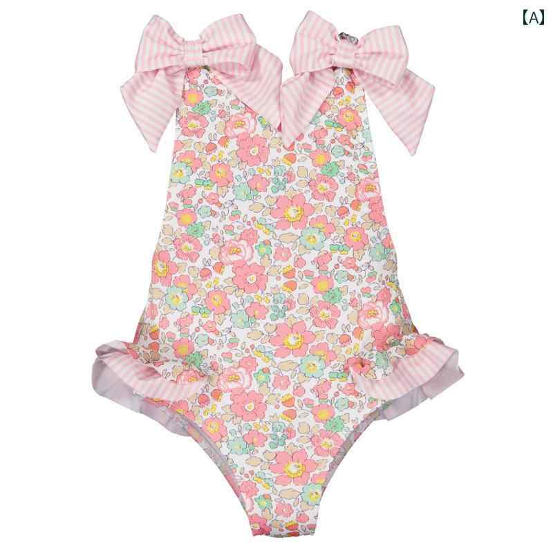 夏 女の子 キッズ 水着 かわいい プール ビーチ 海水浴 水泳 水遊び スイムウェア ベビー ワンピース サスペンダー ブルー ピンク プリント