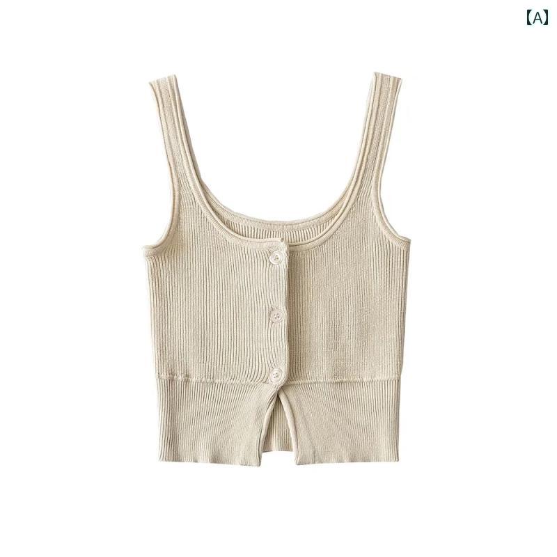 レディース ファッション 欧米風 レトロ シングルブレスト 無地 ハイウエスト ショート ベスト スリム タイト サスペンダー トップス