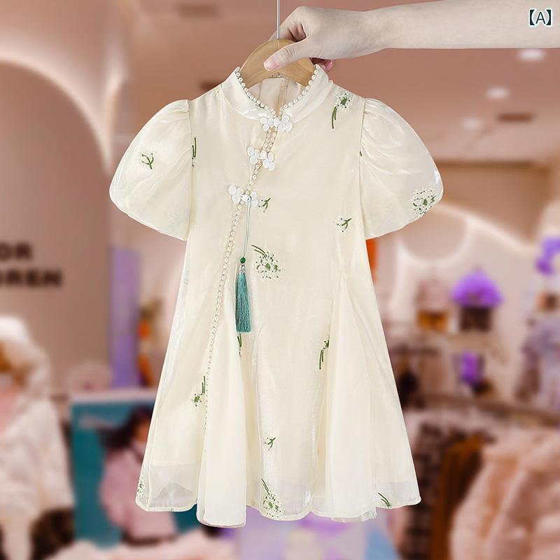 キッズ ウェア ガールズ 韓服 子供 チャイナ ドレス サマー 子供服 少女 バックル スカート 薄手