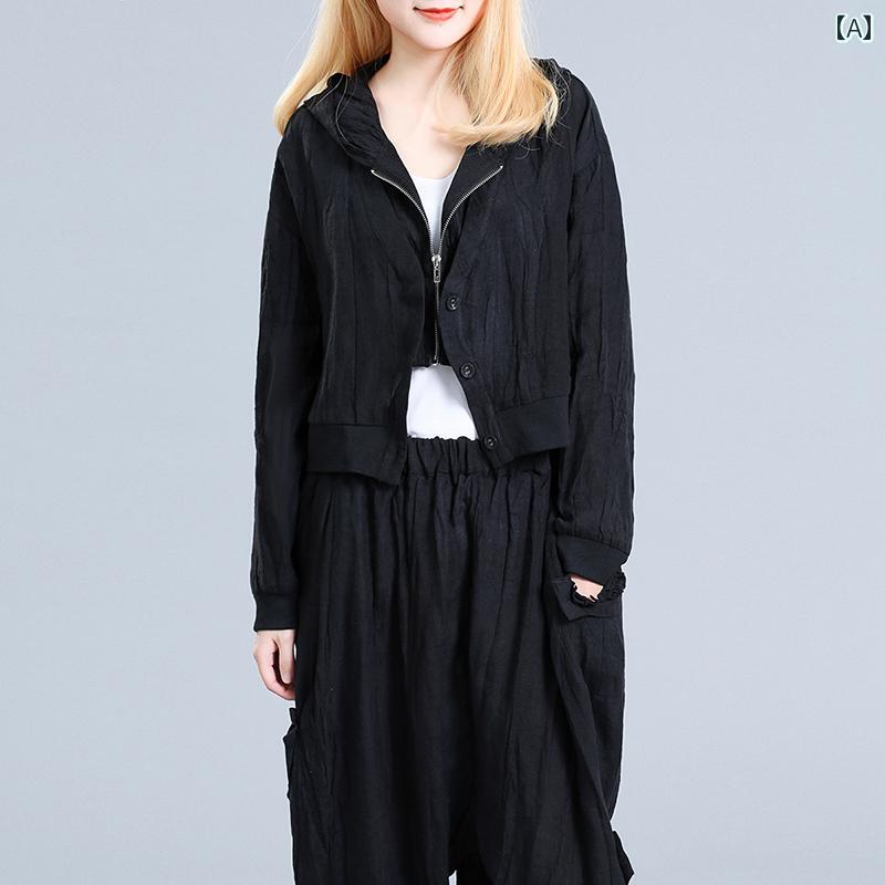 コート シャツ トップス ジャケット レディース リネン カジュアル ショート 春秋 レトロ ハイエンド 日焼け防止 ショート ファッション フード