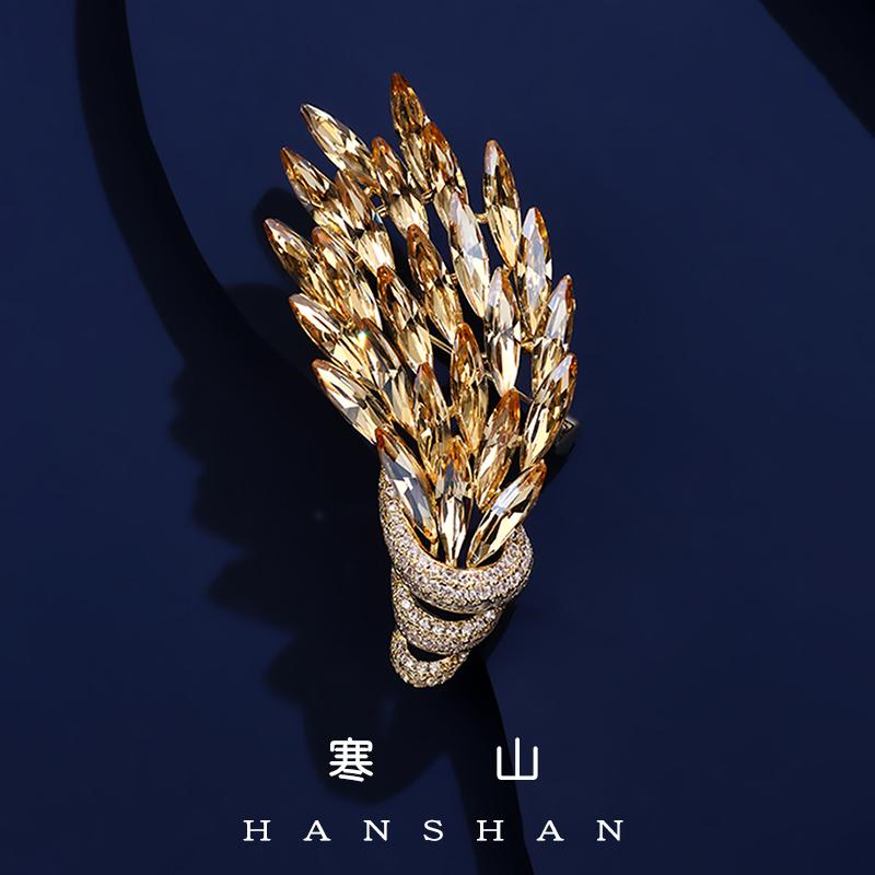 ブローチ セレモニー おしゃれ ブルー シトリン 小麦 耳 秋冬 コート スーツ 精巧 レディース ファッション アクセサリー 装飾品 ジュエリー