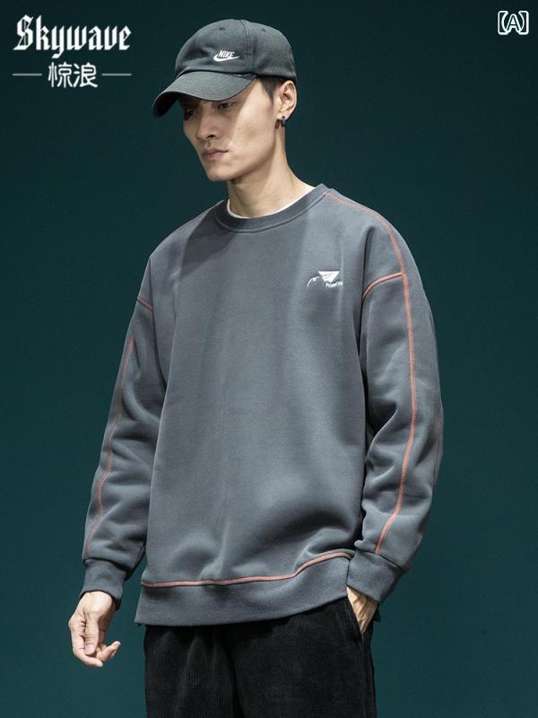 ジャケット メンズ トレーナー ゆったり カジュアル ラウンドネック スウェットシャツ 大きいサイズ 中..