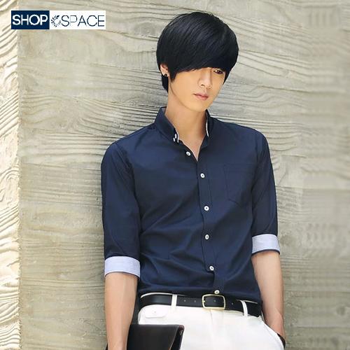 夏秋 メンズ カジュアル 七分袖シャツ 学生 ミドルスリーブ シャツ メンズ スリム 七分袖 シャツ 英国 5分袖 おしゃれ 涼し気