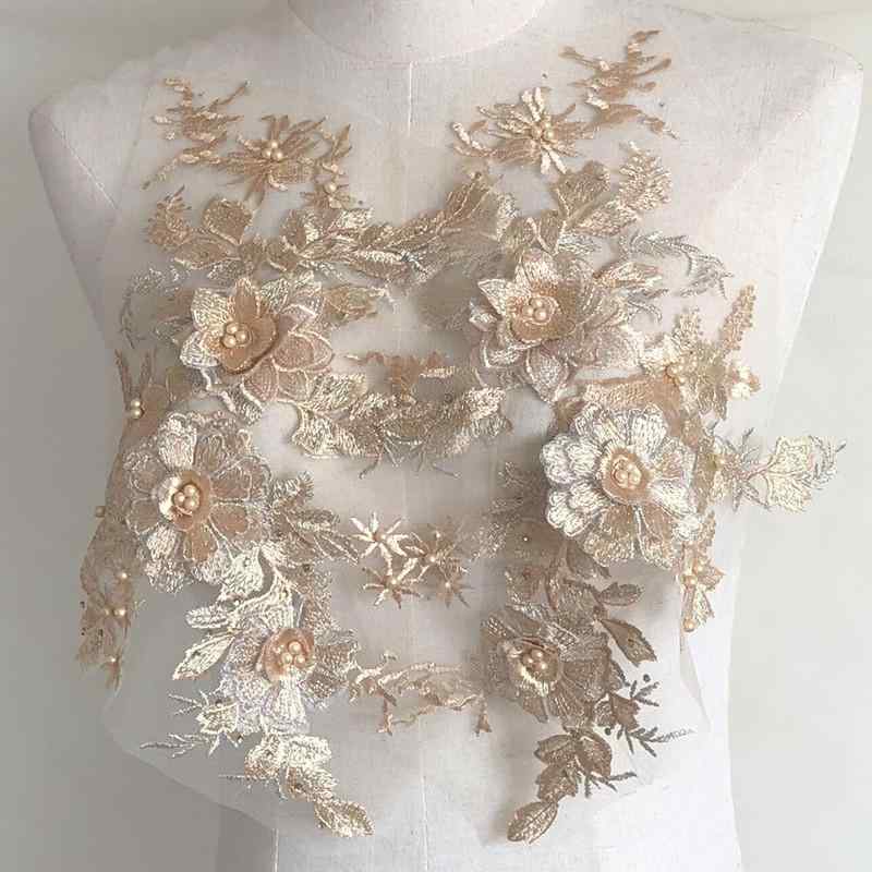 パッチ アップリケ 立体 花 ビーズ 刺繍 布 レース ウェディングドレス 装飾 衣装 アクセサリー