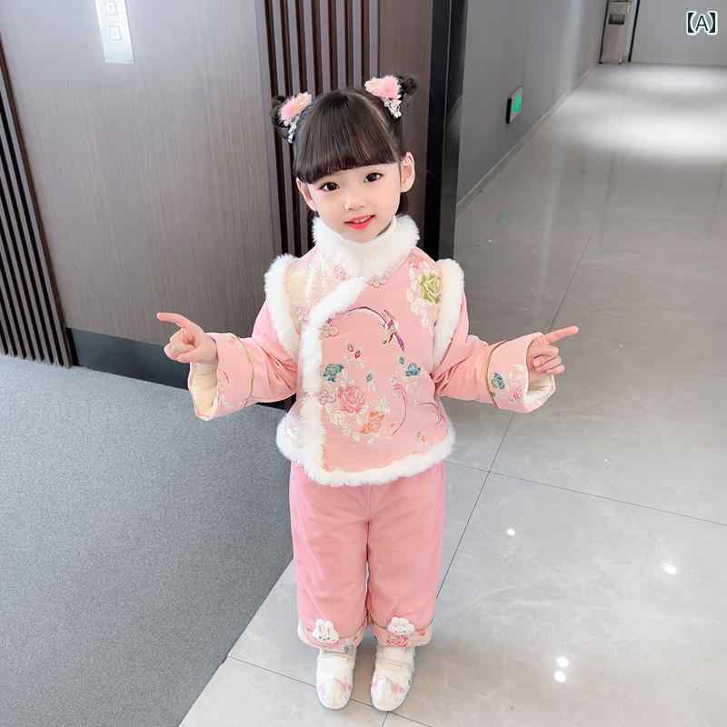 드레스 한복 소녀 정장 겨울 여아 아기 뒤 기모 두꺼운 겨울 투피스 1세 아이 새해 인사 옷