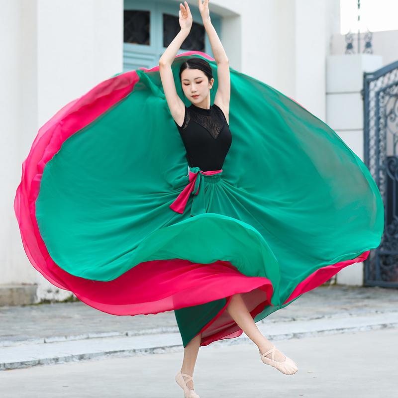 ダンス スカート ボトムス レディース おしゃれ シンプル 12m 二層 両面 720度 シフォン リバーシブル ハーフレングス ダンス スイング レトロ ロング