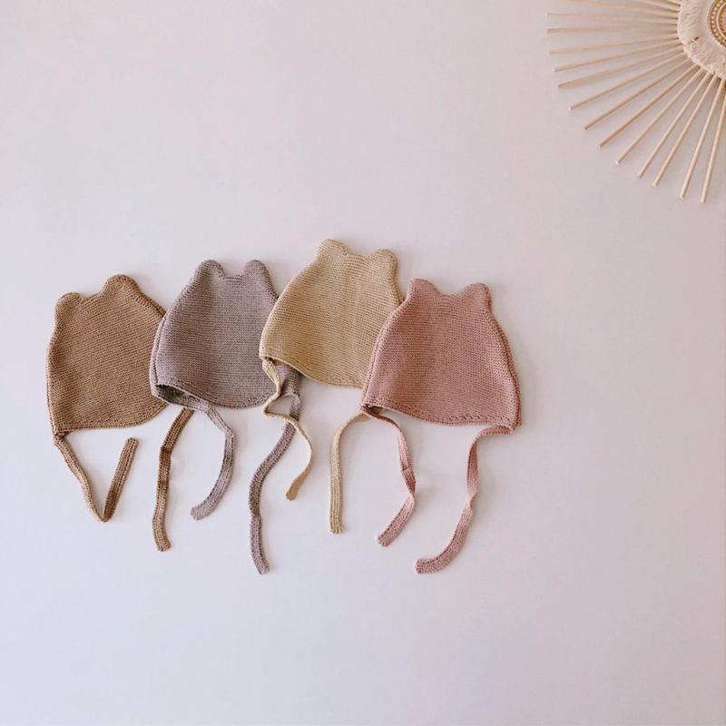 秋 冬 ニット ウール 無地 かわいい 耳 子供 耳保護 帽子 ベビー トラップ プルオーバー 帽子