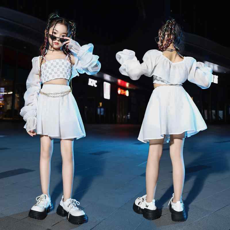 子供服 女の子 シャツ へそ出し ミニスカート コスチューム バンド ダンス ヒップホップ ストリート系 ..