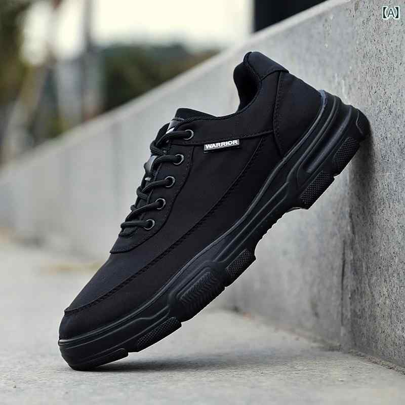カジュアル 紳士靴 春秋 アウトドア シューズ ソフト ソール 滑り止め ランニング スポーツ オール ブラック 作業靴