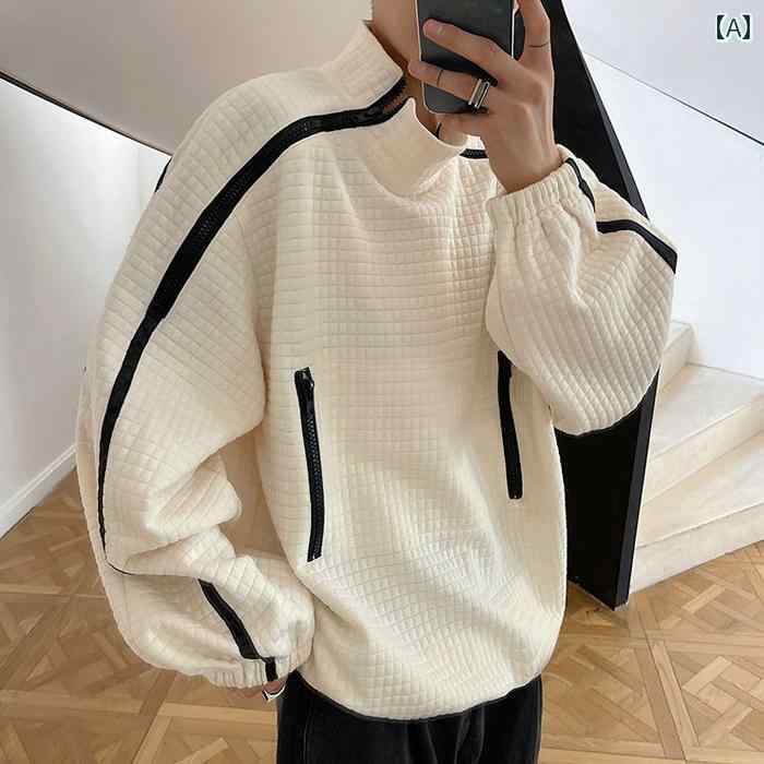 シャツ 秋 春 ストリート ジッパー スプライシング スウェット ヒップ ホップ ハーフ ハイネックプルオーバー 男性 女性用