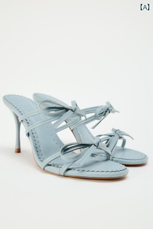 レディース 夏 カジュアル ミュール サンダル おしゃれ フェアリー スタイル オープントゥ スティレット アウター スリッパ 女性 ボウ ..