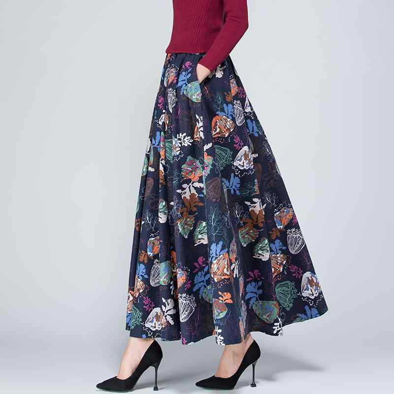 スカート レディース 秋 冬 ボトムス エスニック 綿 リネン ワイド スイング スクエアダンス ロング レトロ 大きいサイズ a ライン ロング