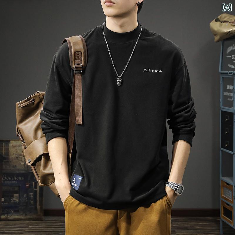 Other - メンズ スウェットシャツ トレーナー ハーフタートルネック ヘビー ブラック 長袖 Tシャツ 大きめサイズ 春 カジュアル インナー シャツ