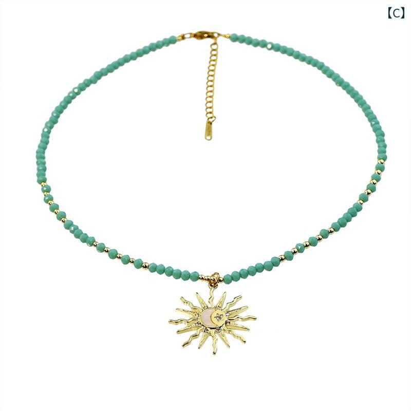 レディース ネックレス アクセサリー 水着 ビキニ サマー ビーチ プール 中東 ウイグル ボヘミアン エスニック 悪魔目 太陽 十字架 クリスタル ターコイズ 3