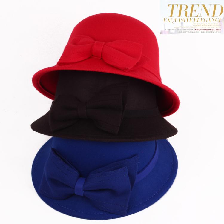 春秋 ハット レディース 韓国 帽子 無地 ウール ちう結び キャップ リボン 冬