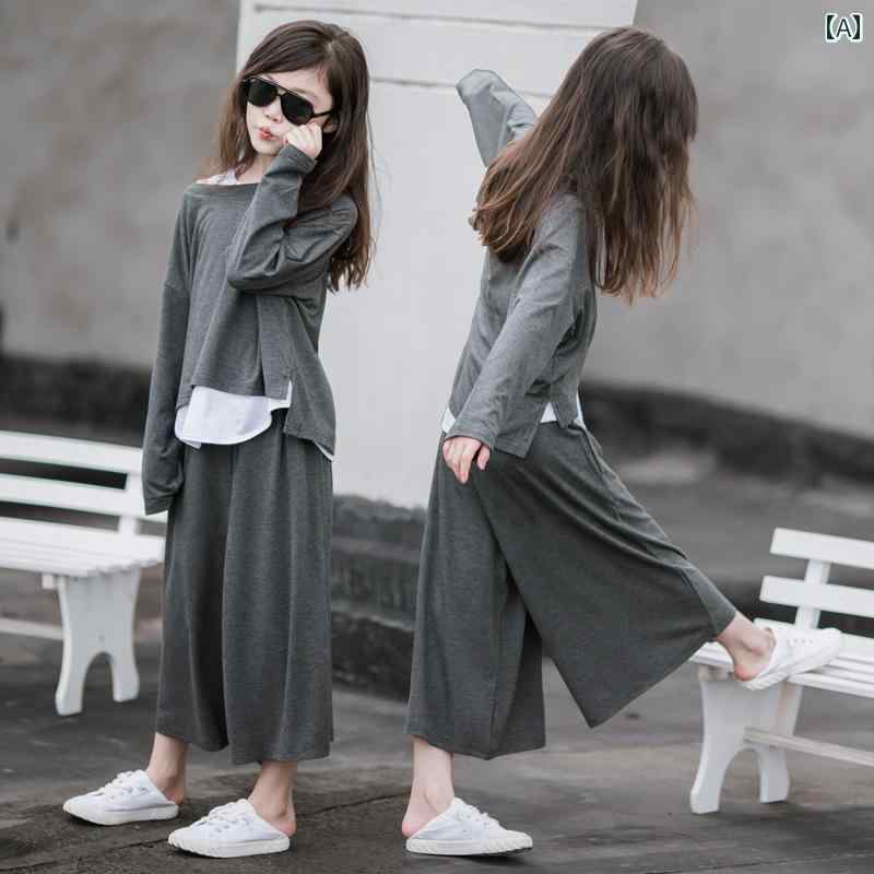 パンツ 女の子 ガールズネット 春秋 スーツ 韓国新 中 大型 子供用 カジュアル ワイド 3点 セット