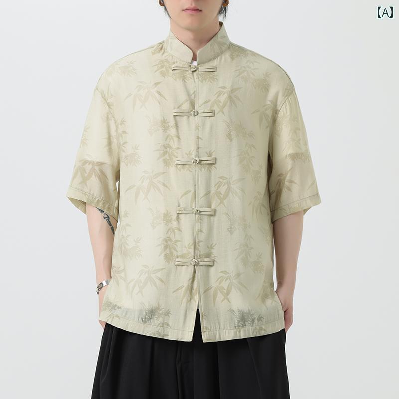 夏 薄手 半袖 シャツ ジャケット チャイナ風...の紹介画像2