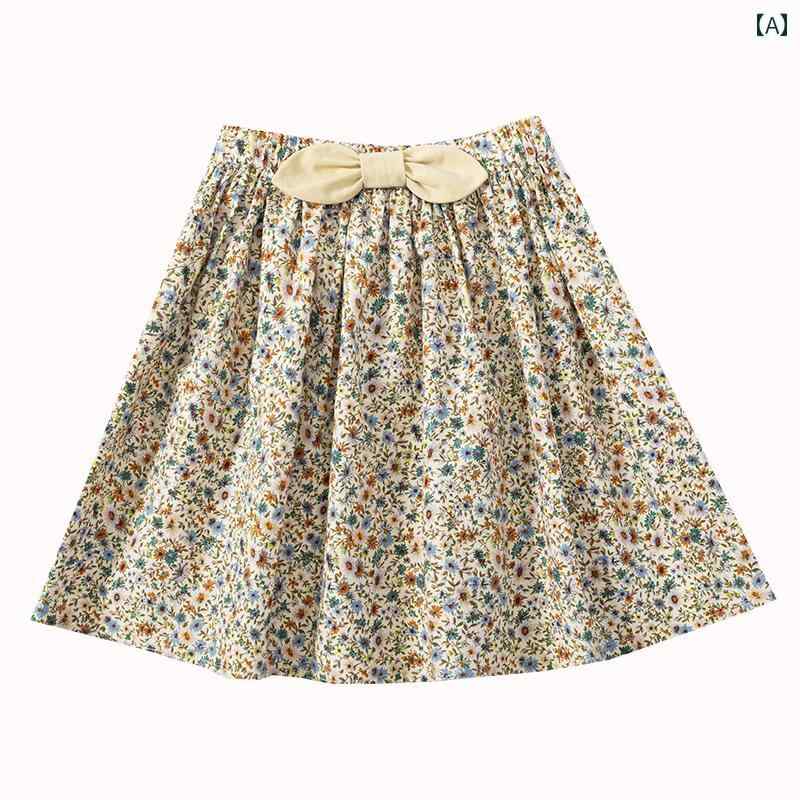 スカート 子供服 ボトムス ナチュラル 普段着 キッズ 花柄 夏 綿 リボン 装飾 女の子 森 スタイル(4.0)