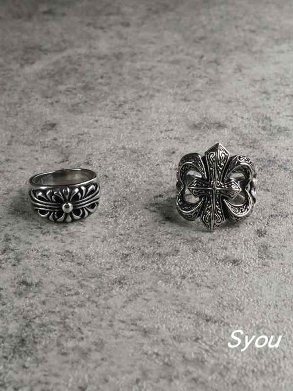 指輪 クロス フラワー チタン鋼 褪せにくい レトロ リング ゴシック ジュエリー パンク ストリート アメリカ ビューティー アクセサリー