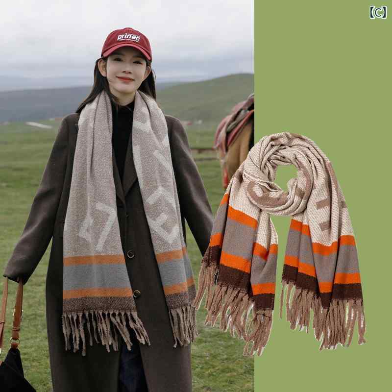 ショール エスニック ボヘミアン ファッション アクセサリー マフラー 韓国 秋冬 ストライプ スカーフ 厚手 タッセル 暖かい 旅行 レディース