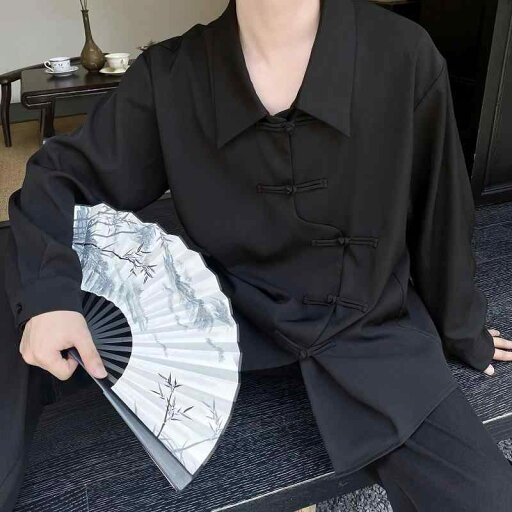 シャツ メンズ 長袖 トップス おしゃれ 中華風 ボタン アップ ハイエンド ファッション 中華風 瞑想 ドレープ シャツ メンズ 長袖 トップス おしゃれ 中華風 ボタン アップ ハイエンド ファッション 中華風 瞑想 ドレープ