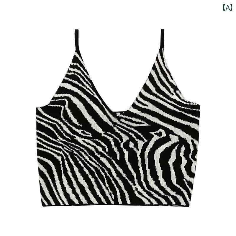 レディース 夏 ベスト キャミソール かわいい ニット ストライプ キャミソ アウター 魅力的 ラスト イレギュラー ショート トップス