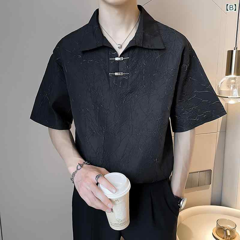 メンズ ファッション 豪華感 プリーツ シャツ 半袖 夏 ヘビー インチシャツ 白 ゆったり クール 都会