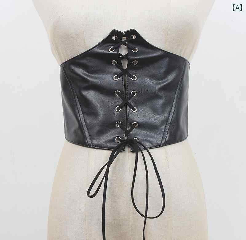 コルセット レディース ドレス ウエストゴム ストラップ タイト 合皮 ベルト ブラック カジュアル ファッション シンプル