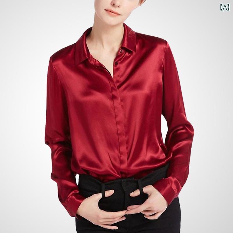 レディース シャツ 春秋 大きめサイズ 赤 トップス エレガント シンプル クール 長袖 おしゃれ スタイリッシュ モダン クラシック