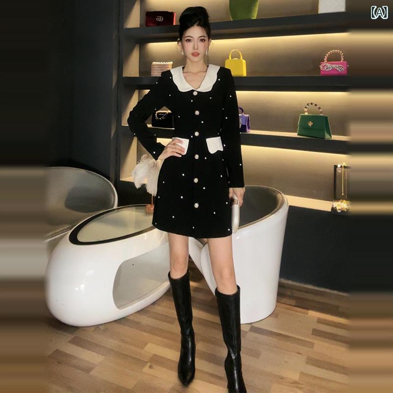 レディース ワンピース フレンチ 人形 襟 ドレス 春 女性 エレガント ウエスト スリム ハイエンド ショート スカート