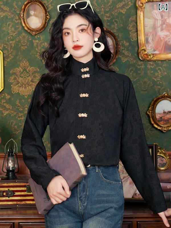 レディース チャイナ風 韓服 スタンドカラー レディース 春秋 長袖 ジャカード 漢服 レトロ カーディガン ボタン ゆったり