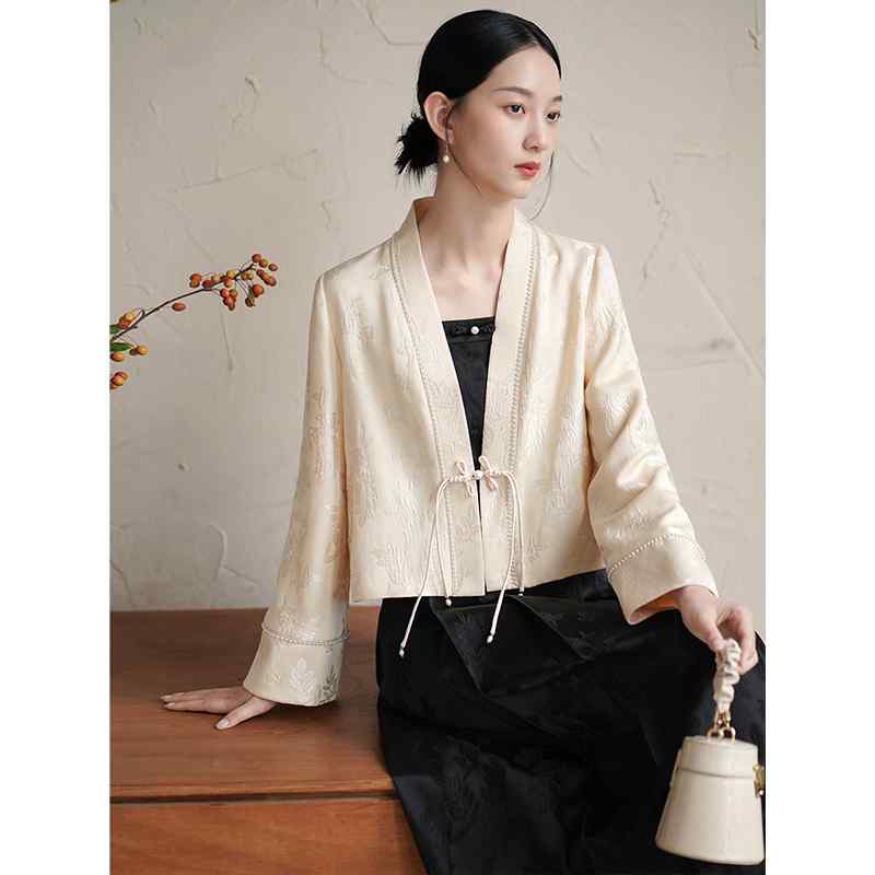 ジャケット レディース 秋 冬 ファッション エスニック 中華風 婦人服 漢服 中国 ダブルブレスト ジャカード アウターブラウス ショート