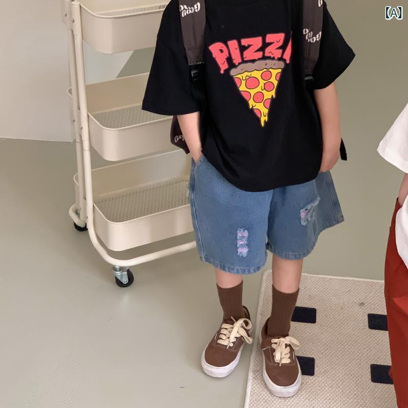 トップス シャツ Tシャツ 子供 半袖 男の子 女の子 韓国 イン ピザ プリント 夏 ベビー カジュアル ラウンドネック レイヤリング