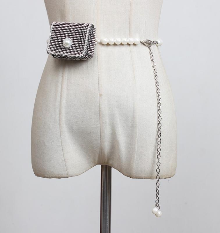 パール ウエスト チェーン レディース フレンチ 装飾 ドレス スーツ ラインストーン バッグ 学生 ベル..