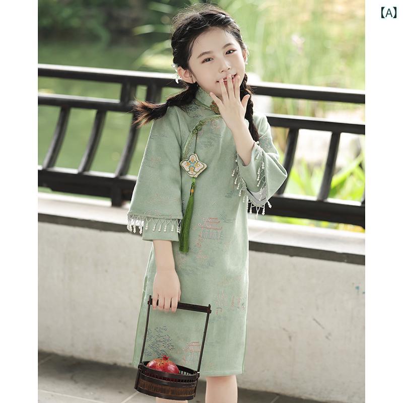 女の子 チャイナ ドレス かわいい コスプレ 普段使い プリンセス ドレス チャイナテイスト 子供 キッズ ガール 上品 シンプル 華やか きれいめ パーティ ウェディング セレモニー