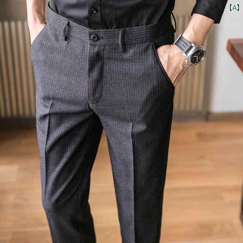 樂天商城 - パンツ スラックス メンズ 春秋 ストライプ カジュアル 韓国 スリム パイント ビジネス ストレート スーツ