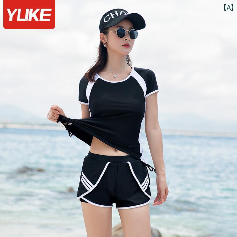 水着 レディース お腹カバー 夏 ラウンドネック カジュアル 半袖 ボクサー ブリーフ セパレート セットアップ ウエスト カバー スイム ..