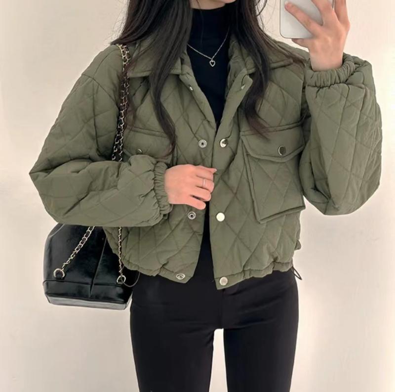 ジャケット レディース ファッション 韓国 シック 秋冬 フレンチ レトロ 巾着 ウエスト ショート 菱形 綿 女性