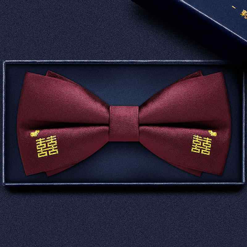 Clothing Accessories (Caps, Ties, Belts) - シャツ メンズ 蝶 ネクタイ おしゃれ ボウタイ 結婚式 花婿 付添人 バーガンディ 高級感 スーツ 用 新郎 赤い ソリッドカラー 二重層 英国製