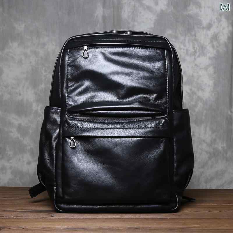 カジュアル メンズ バックパック 最上層 牛革 ブラックレザー大容量 旅行 ビジネス コンピュータバッグ 30x15x43cm