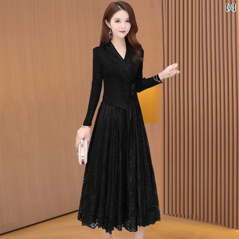 ワンピース ウェディング 披露宴 赤 ドレス レディース 秋 長袖 お腹カバー 高貴 豪華感 7分袖 ロングスカート