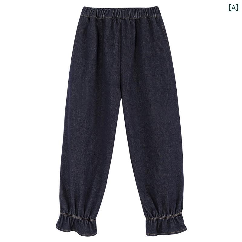 デニムパンツ キッズ 子供服 秋冬 レトロ フォレスト スタイル 子供 ズボン 綿 フリル レギンス カジュアル ジーンズ 女の子
