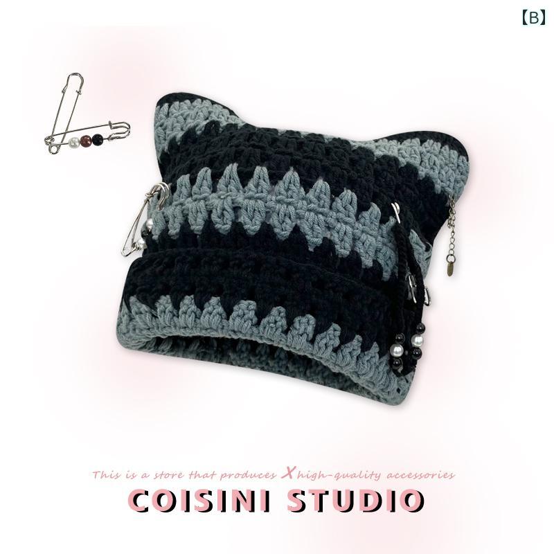 帽子 パンク 小悪魔耳 ウール レディース 秋冬 クール ニット プルオーバー クール