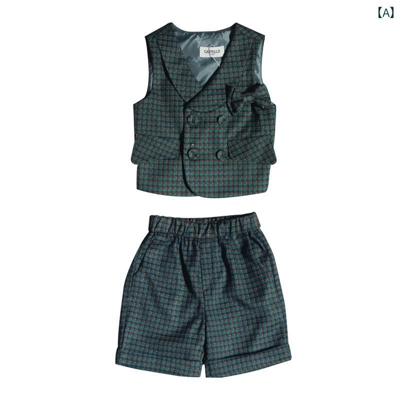 子供服 スーツ 夏服 ブリティッシ カジュアル 男の子 フォーマル ダブルブレスト 礼服 セット品 演奏会 チェック